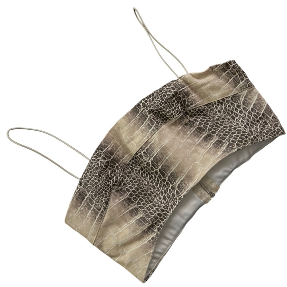 “I am Gia” crocodile print cropped, spaghetti strap, zipper accented top